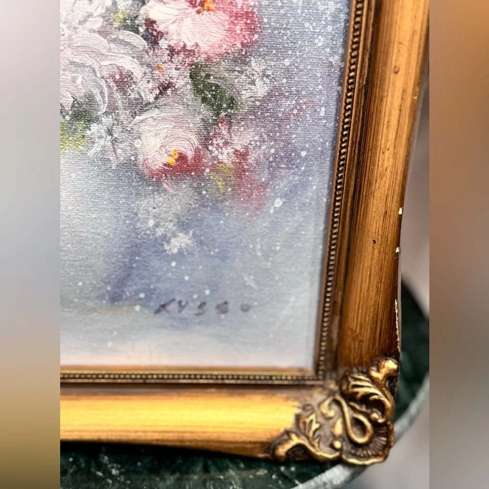 Original Oil On Board Framed Bouquet Signed RUSSO  8” x 10  Wood Frame